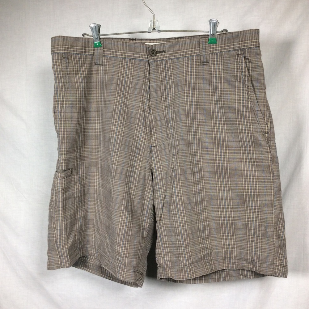 Dockers Men’s Brown/Blue/Tan Flat Front Plaid Shorts, 36